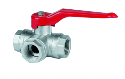 Female three-ways ball valve with reduced flow